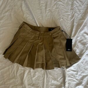 Khaki Pleated Mini Skirt